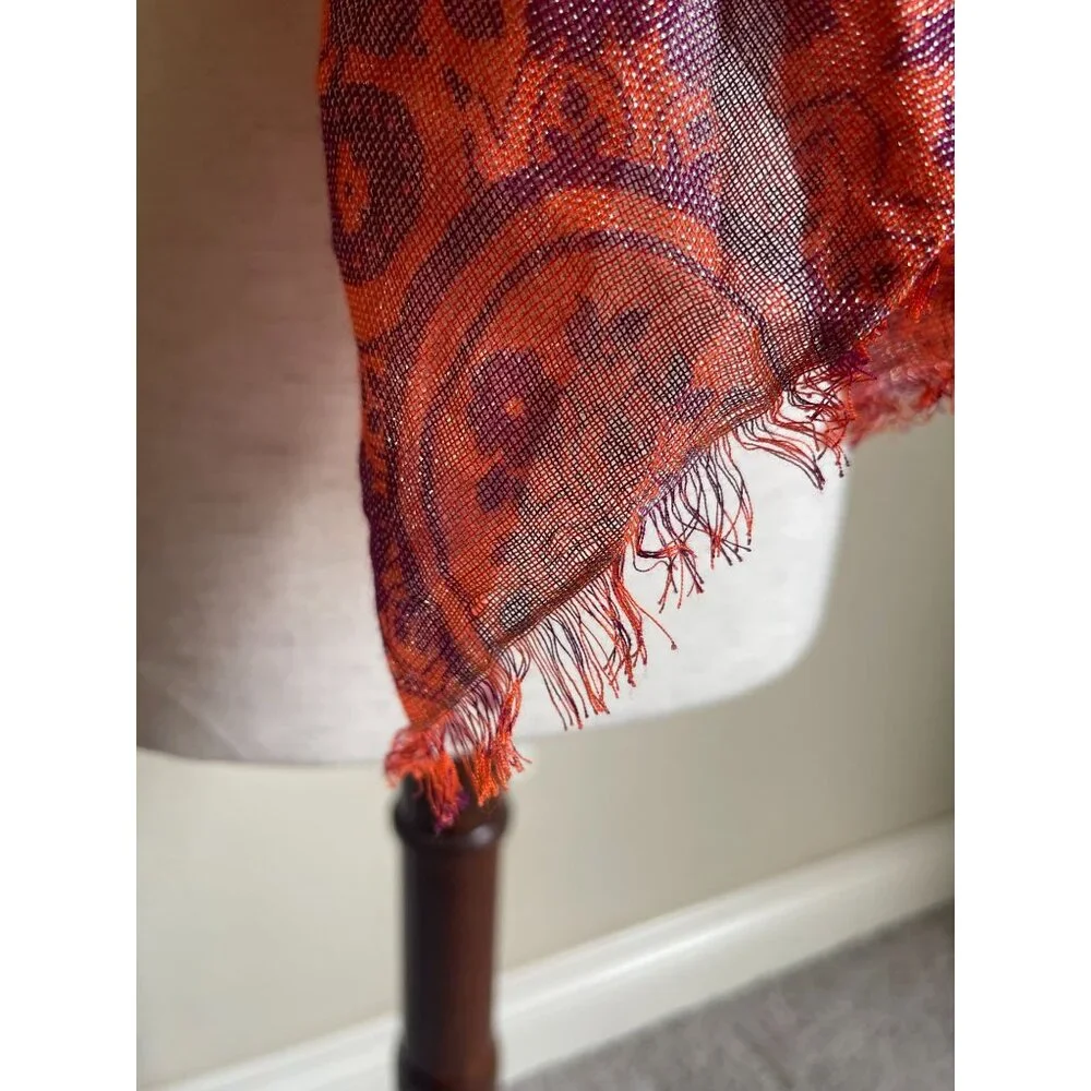 Tommy Bahama Gold Sparkle Mettallic Fiber Orange Purple Artsy Fringe Rectangle S